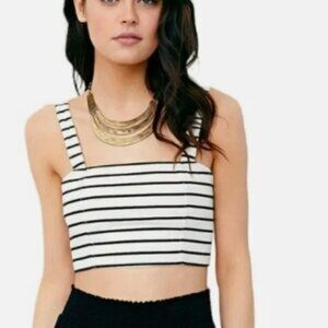ECOTE Urban Outfitters Linen Blend Ivory & Black Linen Blend Cropped Top Size S